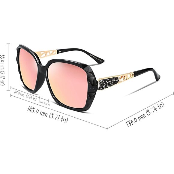 Women's Pink Crystal Square Sunglasses Sparkling Composite Shiny Frame Design - Picture 6 of 7